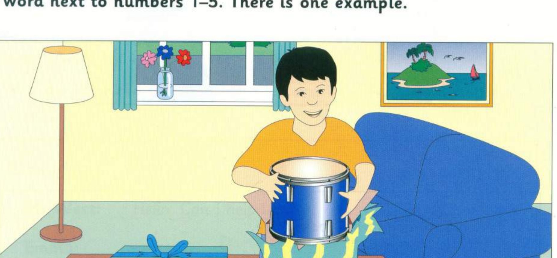 A boy playing a new drum