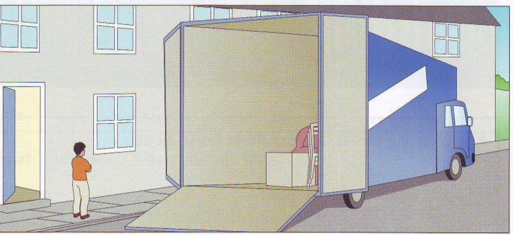 A family moving house with a removal van