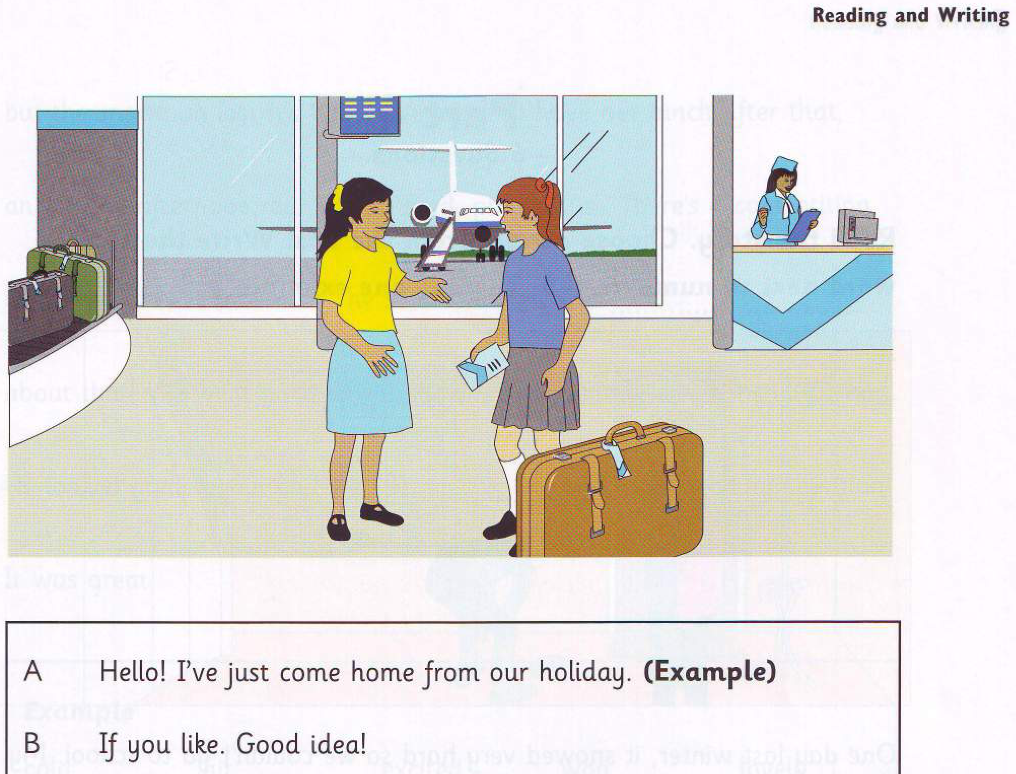 Emma and Helen at the airport