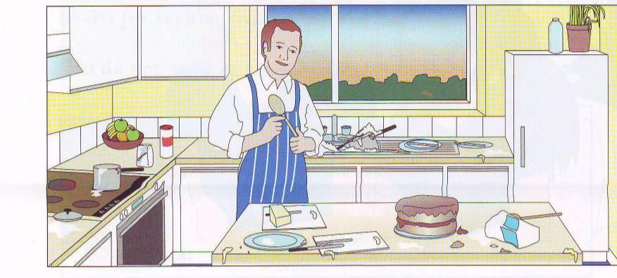 Mr Brown cooking in the kitchen
