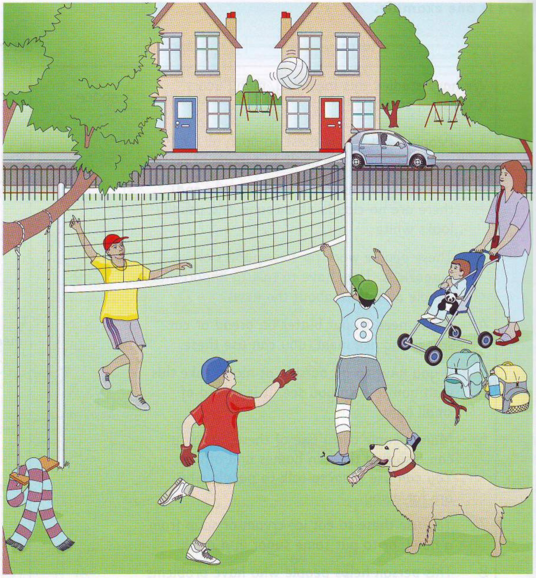 Part 2 scene: children playing volleyball in a park