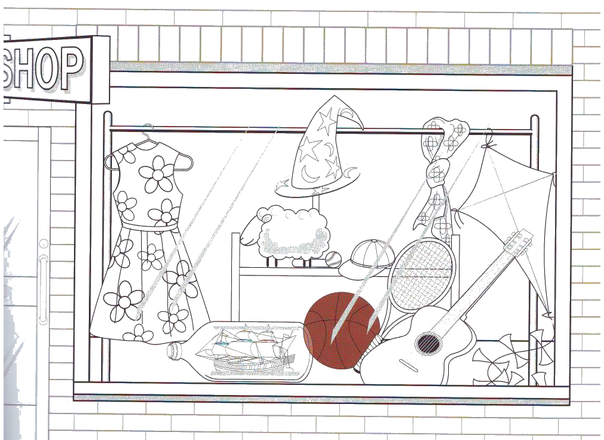 Part 5 scene: bedroom with two cupboards, a door, a bed with a monster, and two boys
