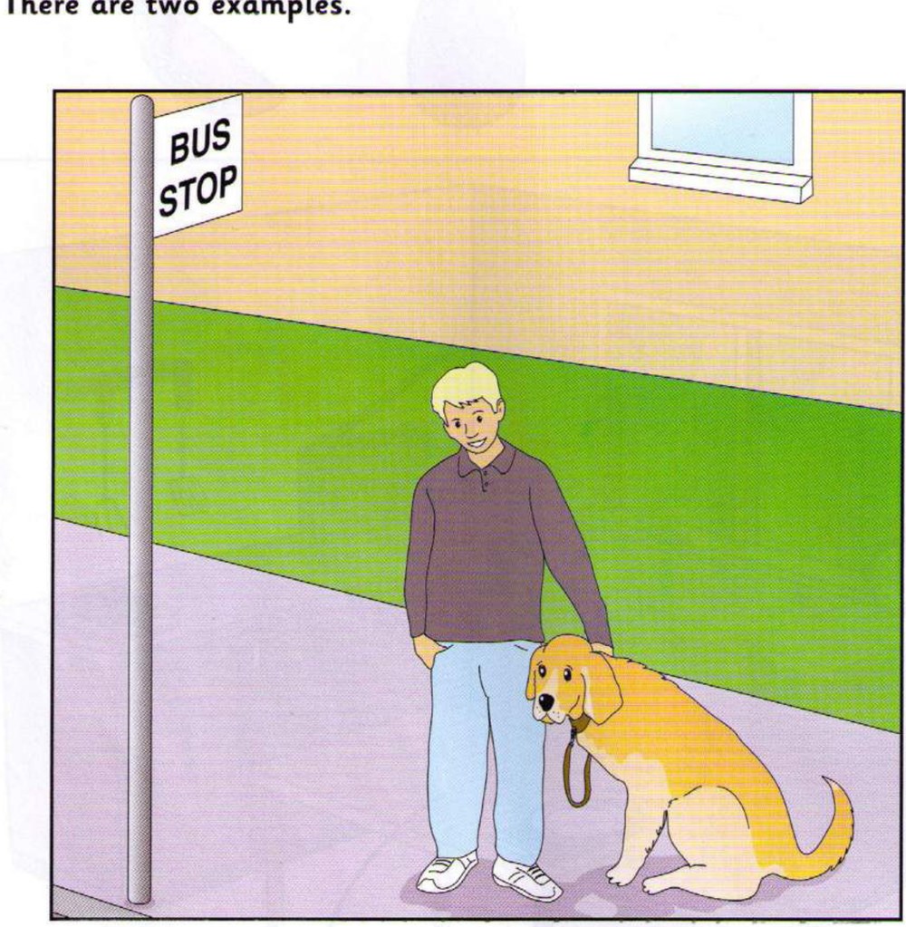 Part 2 scene — a boy (Nick) and his dog at a bus stop