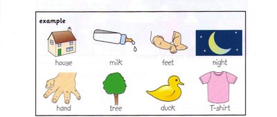Word bank: house, milk, feet, night, hand, tree, duck, T-shirt