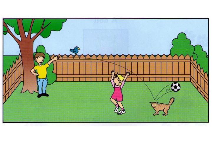 Garden scene A: children playing with ball