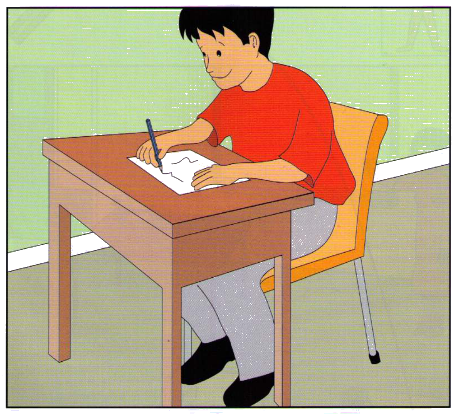 Part 2 scene — Tom drawing at his desk