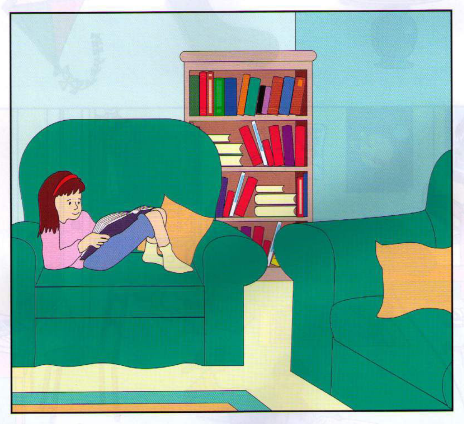 Part 2 scene — A girl reading on a sofa