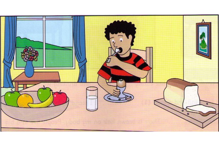 Scene A: a boy at a kitchen table