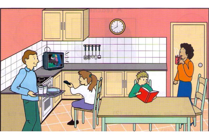 Scene A: a family in the kitchen