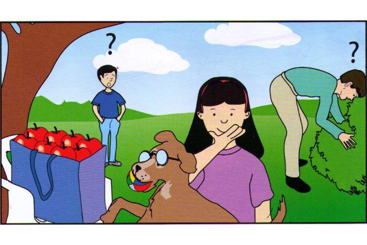 Scene C: a girl holding a dog with glasses