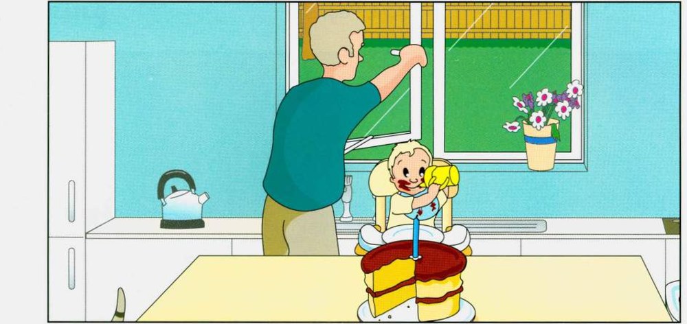 Kitchen scene B: a man opening the window