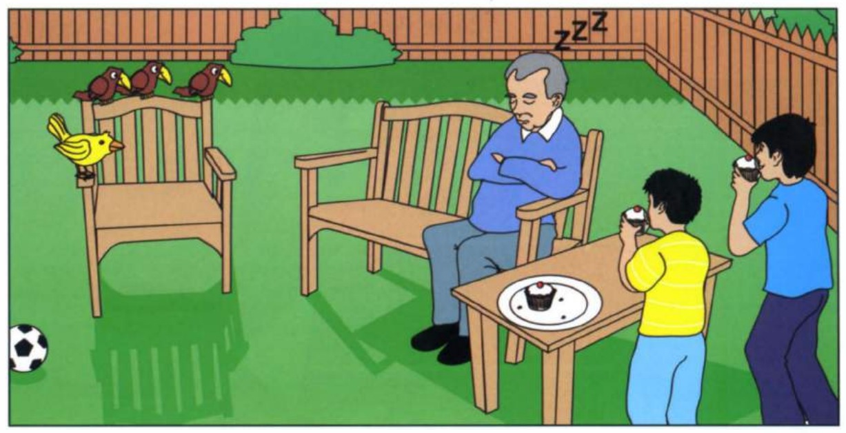 Part 5 scene B: Grandpa sleeping, dog eating cake