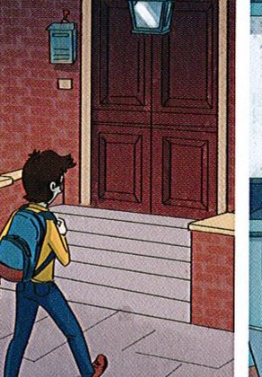 A boy walking home from school
