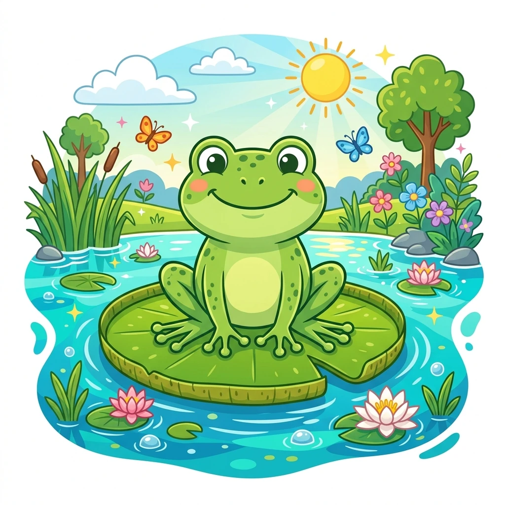 A green cartoon frog