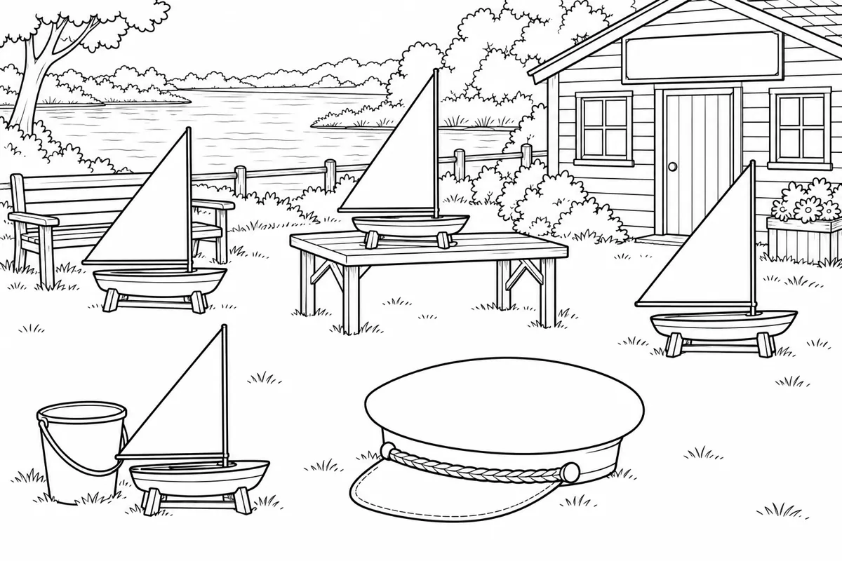 Model boats, captain’s cap and clubhouse sign