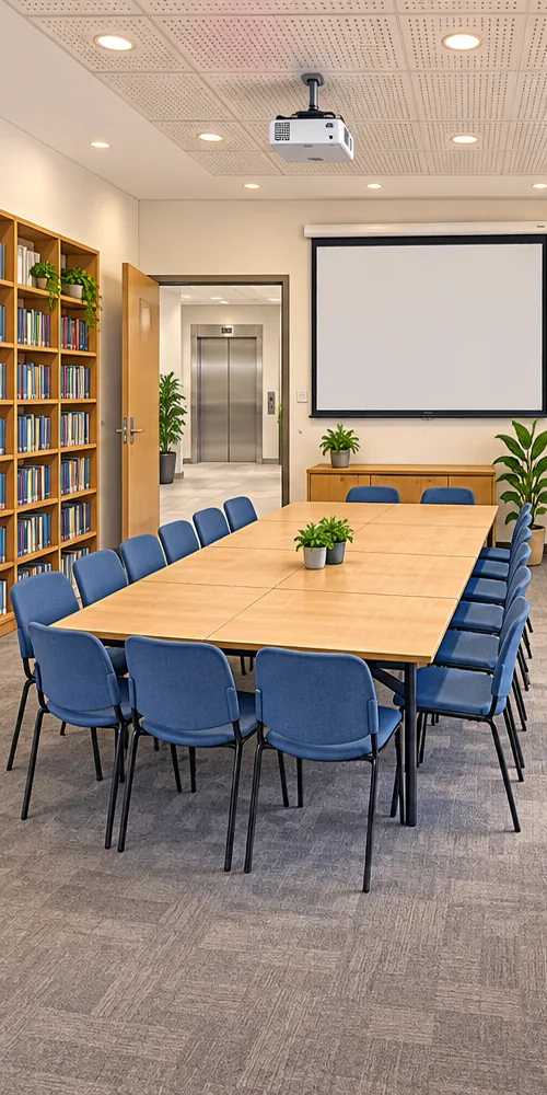 Illustration of Library studio room. Exact venue features and capacity are in the written card.
