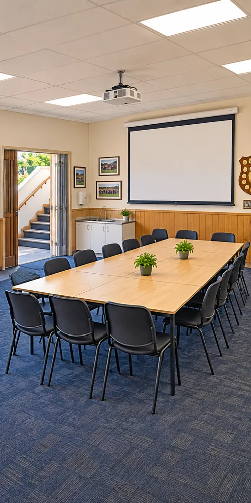 Illustration of Sports club classroom. Exact venue features and capacity are in the written card.
