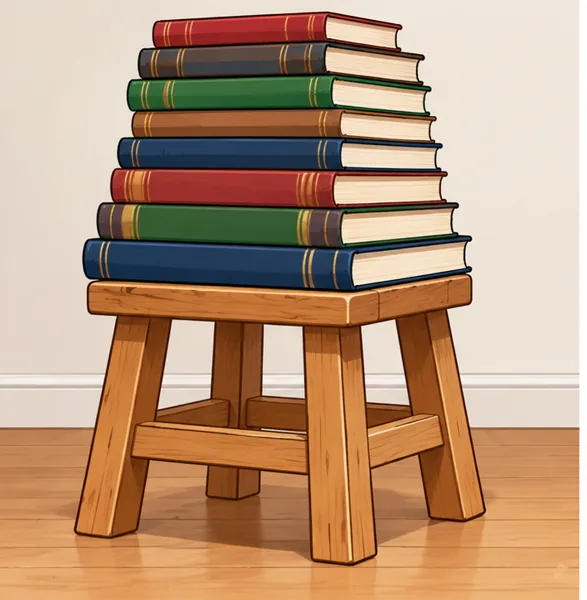 The stool supports a heavy stack of books without bending. It is sturdy.
