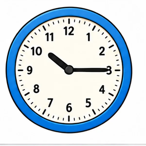 An analogue clock showing 10:15