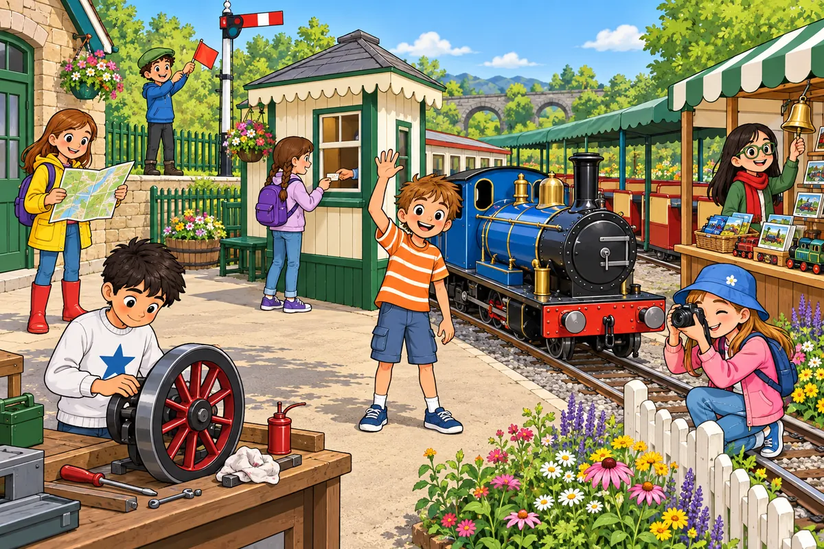 Seven children at a miniature railway open day.